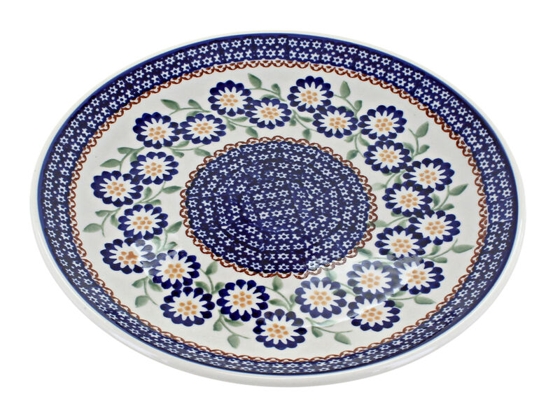 Blue Rose Polish Pottery Red Daisy Lunch Plate