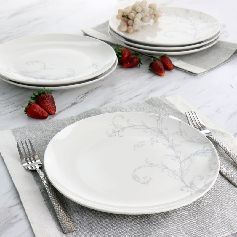 Martha Stewart 10.5 Inch Fine Ceramic 6 Piece Decorated Dinner Plates in White