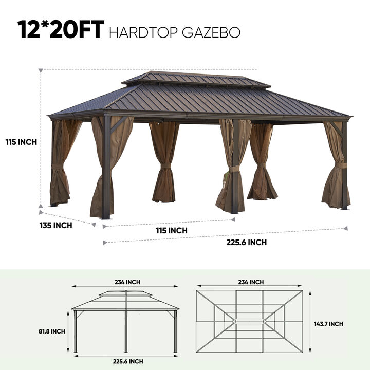 12x20FT patic gazebo,alu gazebo with steel canopy,Outdoor Permanent Hardtop Gazebo Canopy for Patio, Garden, Backyard