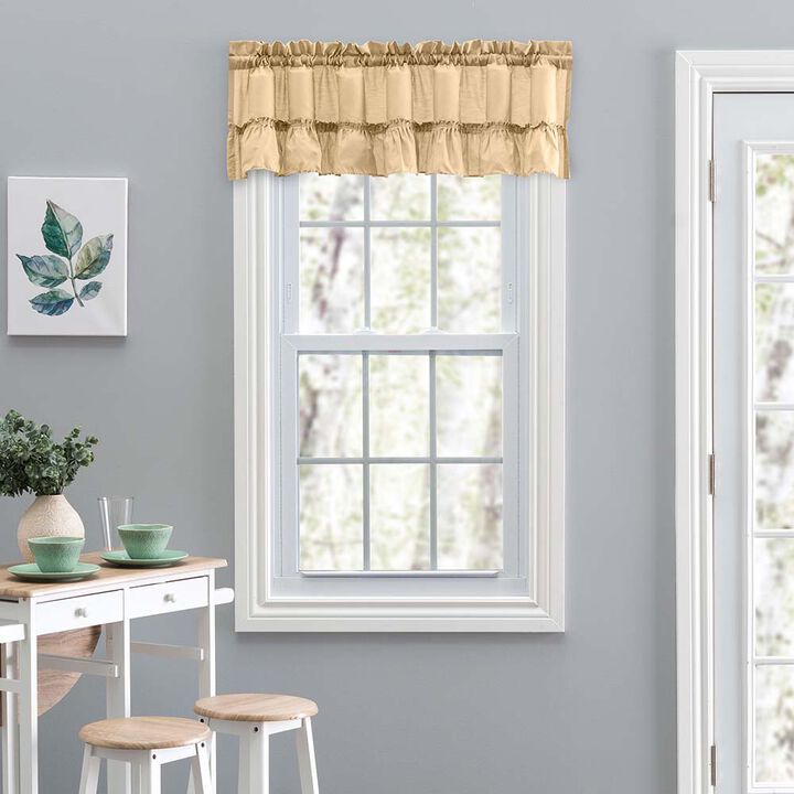 Ellis Stacey Solid Color Window 1.5" Rod Pocket High Quality Fabric Ruffled Filler Valance 54"x13" Almond