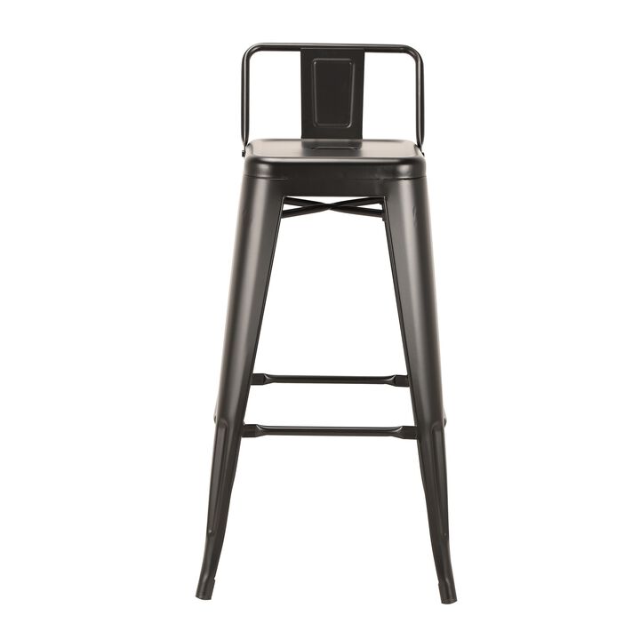 Giri 30 Inch Barstool Chair, Footrest and Tapered Legs, Black Metal Finish - Benzara