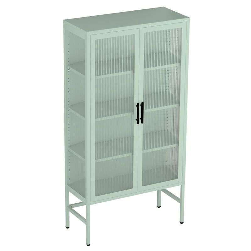 Double Glass Door Storage Cabinet with Adjustable Shelves and Feet Cold-Rolled Steel Sideboard Furniture for Living Room Kitchen Mint Green
