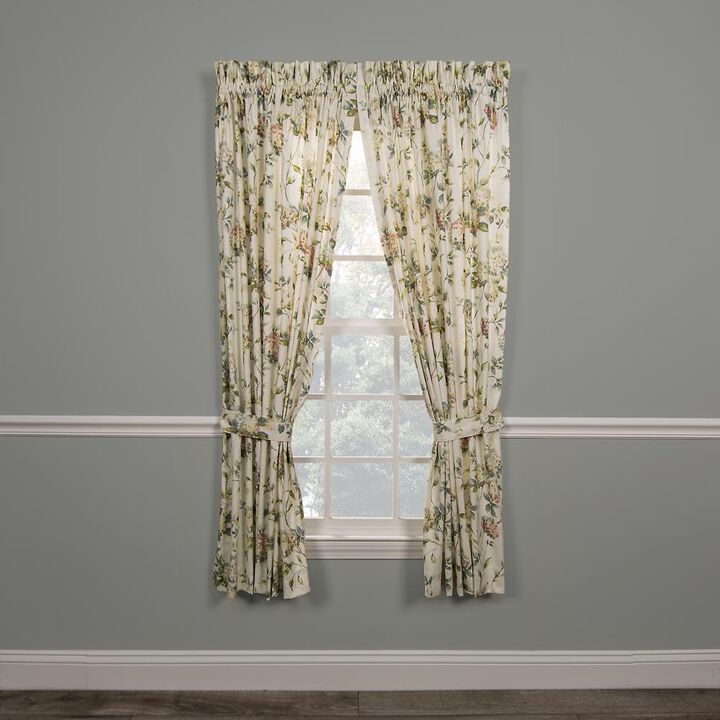 Ellis Curtain Abigail High Quality Window Rod Pocket Panel Pairs With 2 Tie Backs - 2-Piece - 90x84", Porcelain