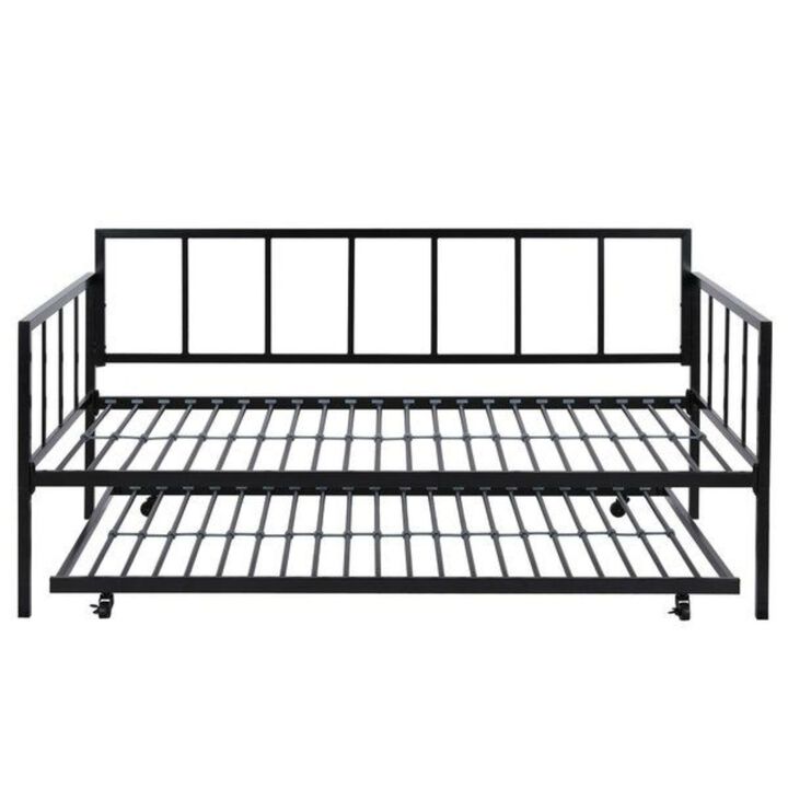 Hivvago Heavy Duty Metal Daybed with Roll-Out Trundle Bed