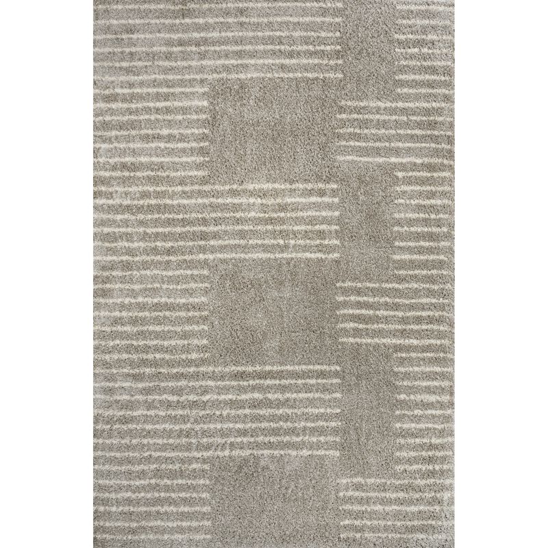 Petra Abstract Stripe Geometric Shag Gray/Ivory Rug