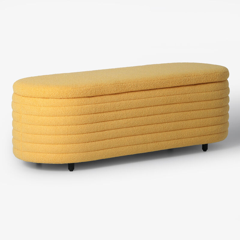 WestinTrends 54" Wide Mid-Century Modern Upholstered Teddy Sherpa Tufted Oval Storage Ottoman Bench