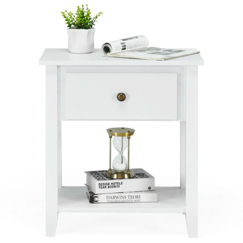 Hivago Nightstand with Drawer and Storage Shelf for Bedroom Living Room