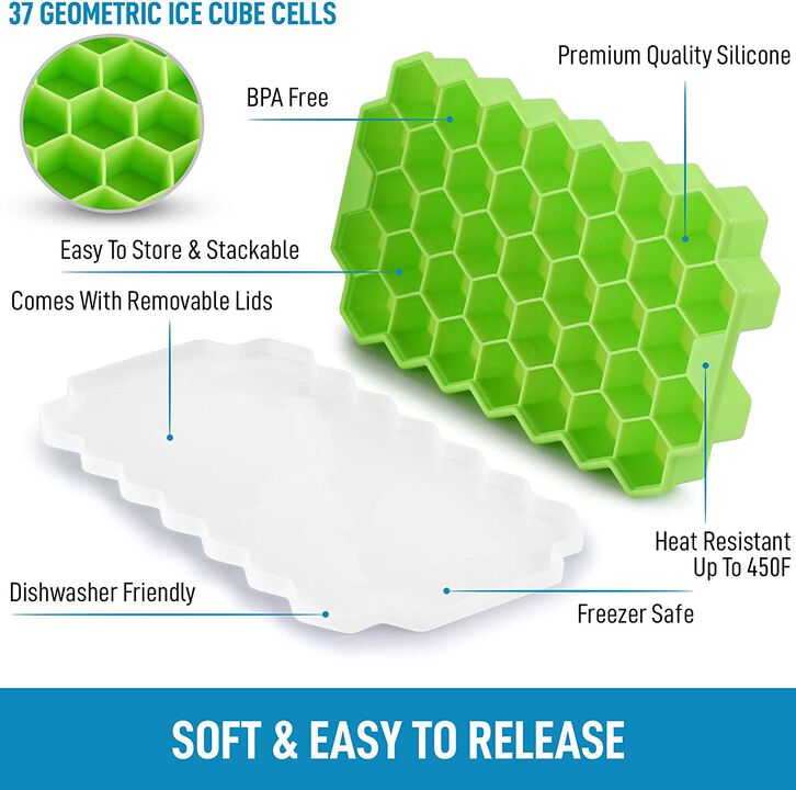 Silicone Honeycomb Shaped Flexible Ice Trays With Removable Lid