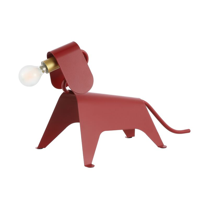 Rover 10" Modern Industrial Iron Canine LED Kids' Lamp, Red