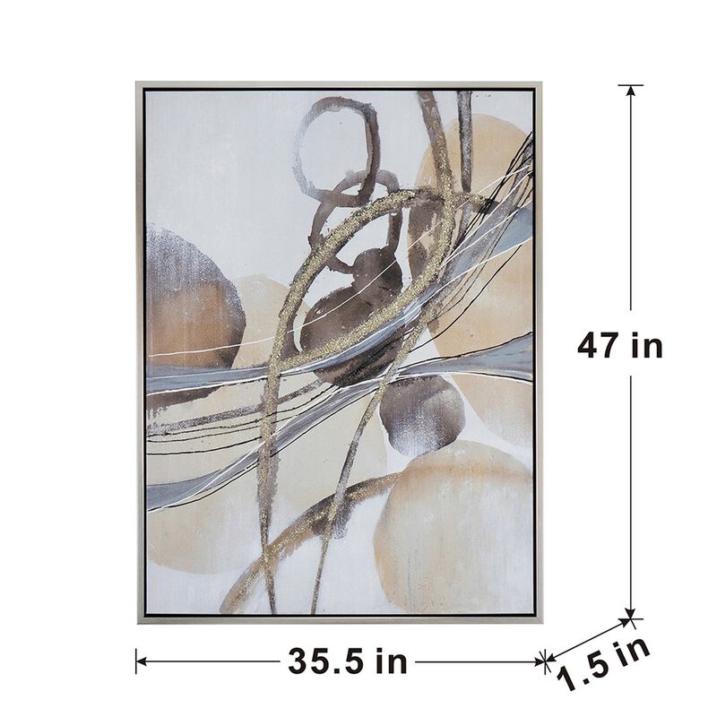 Bny 35 x 47 Abstract Wall Art Print, Watercolor Oil Painting, Brown, Silver - Benzara