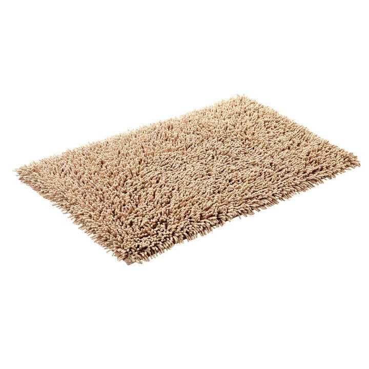 Knightsbridge Chenille Shaggy 220 GSF Non Skid Back Bath Rug Set - 2- Piece - 17x24 and 21x34", Natural