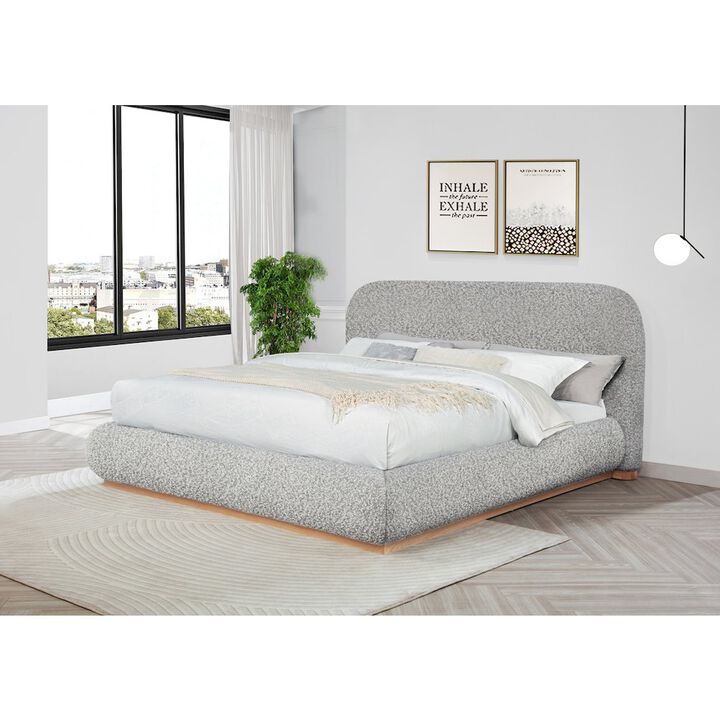 Best Quality Furniture Rich Gray Boucle Queen Platform Bed With Wood Base