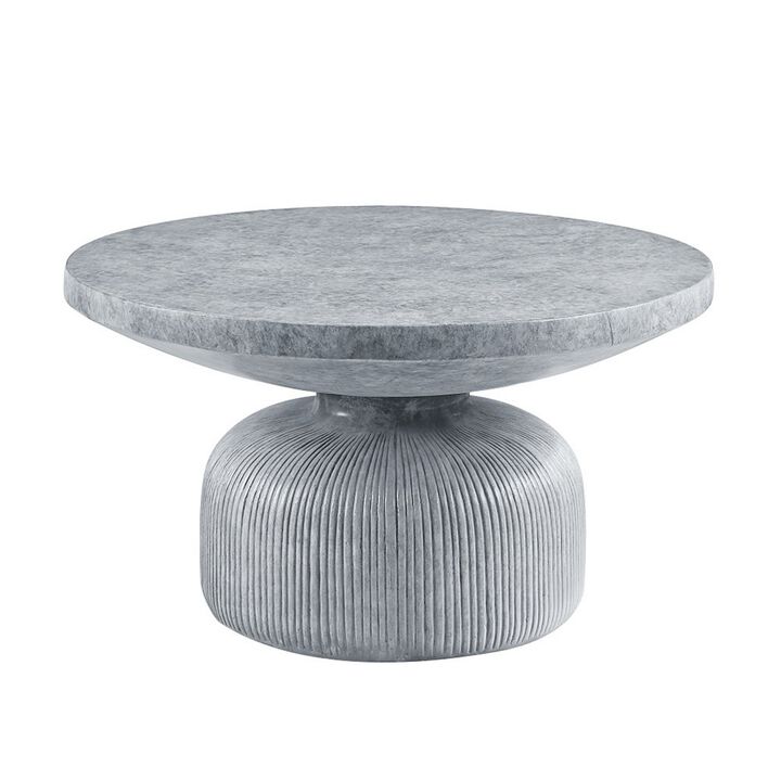 Lylie 30 Inch Coffee Table, Round Naturalistic Design, Gray Durable Cement - Benzara