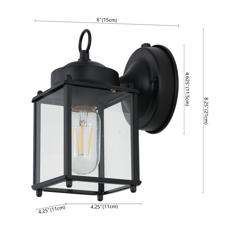 Boston 4.25" 1-Light Farmhouse Industrial Iron/Glass Outdoor LED Sconce, Black/Clear (Set of 2)