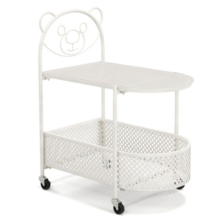 Hivvago 2-Tier Mobile Glass end Table with Bear Pattern