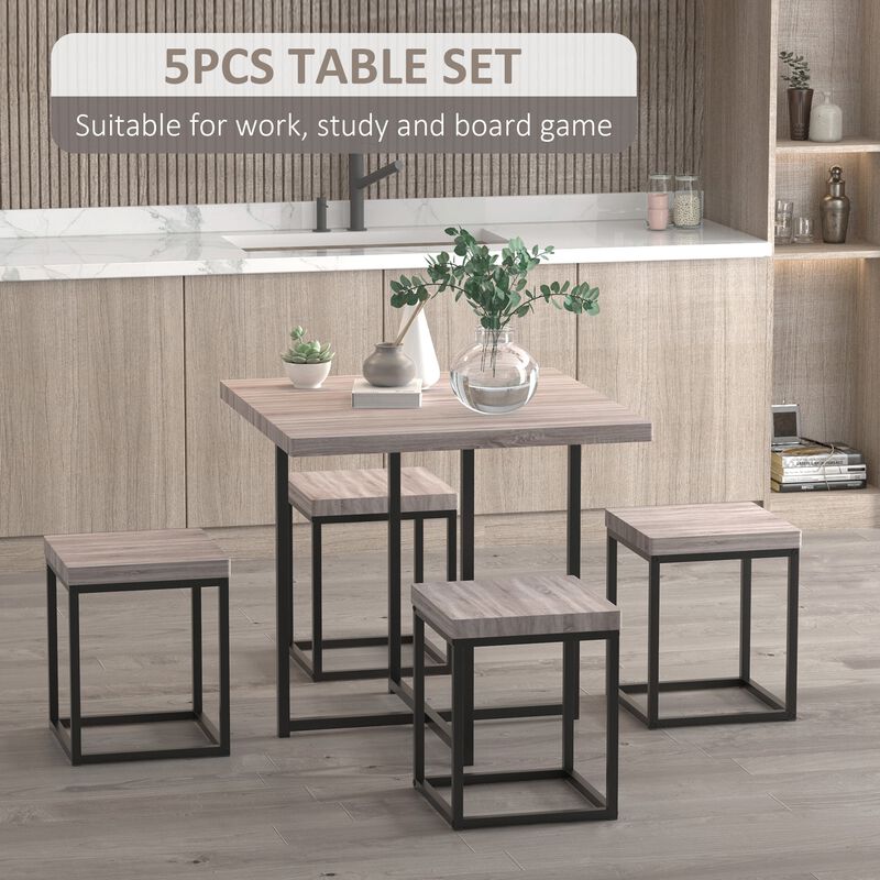 Natural Wood Dining: 5-Piece Square Table Set for Small Spaces