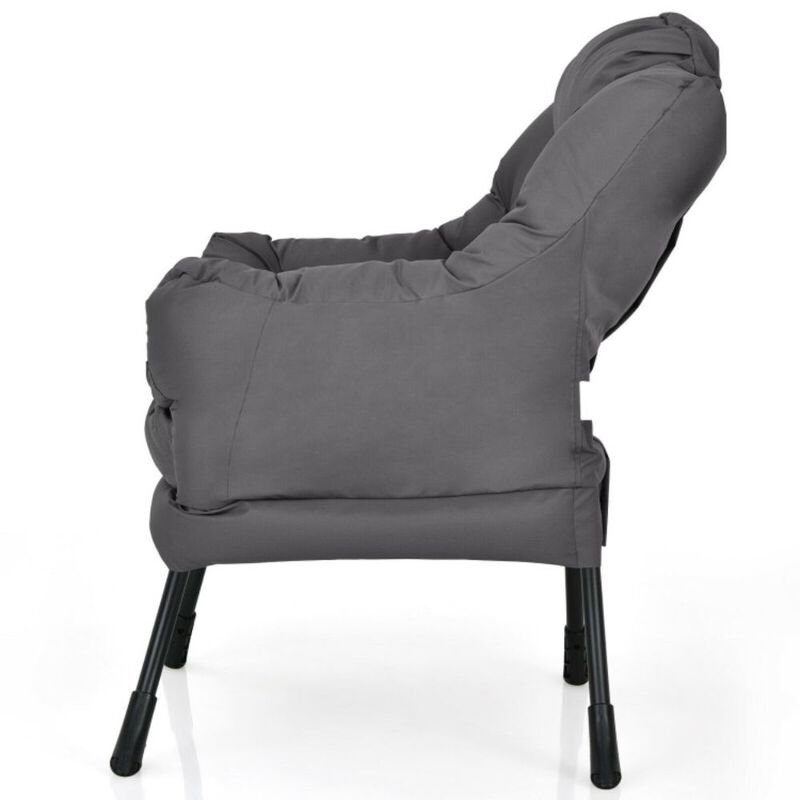 Hivago Modern Polyester Fabric Lazy Chair with Steel Frame and Side Pocket