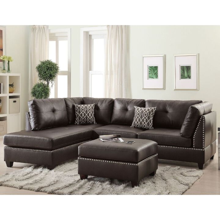 3PCS Sectional Sofa with Reversible Chaise & Ottoman Cushion Pillows Included