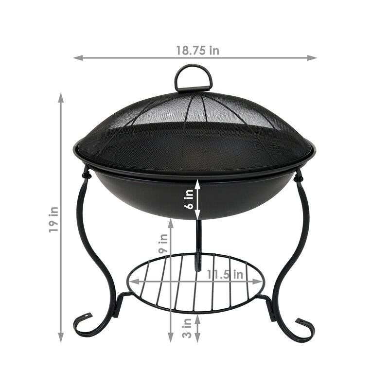 Sunnydaze 18 in Raised Steel Fire Pit with Stand, Screen, Grate, and Poker