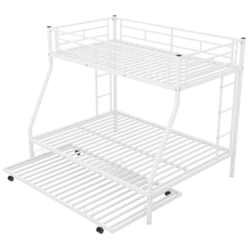 Twin over Full Bed with Sturdy Steel Frame, Bunk Bed with Twin Size Trundle, Two-Side Ladders, Black