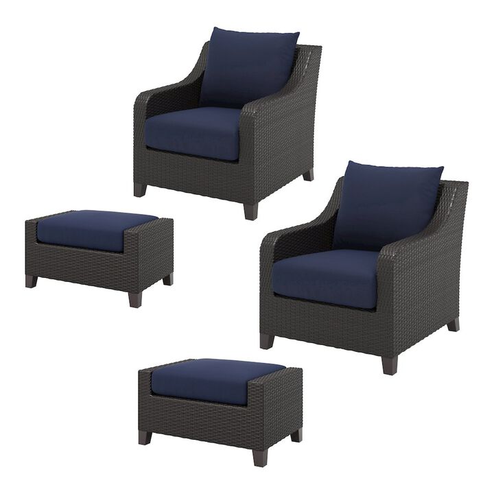 New Classic Furniture Skye 4 Pc Set-2 Chairs, 2 Ottoman-Blue