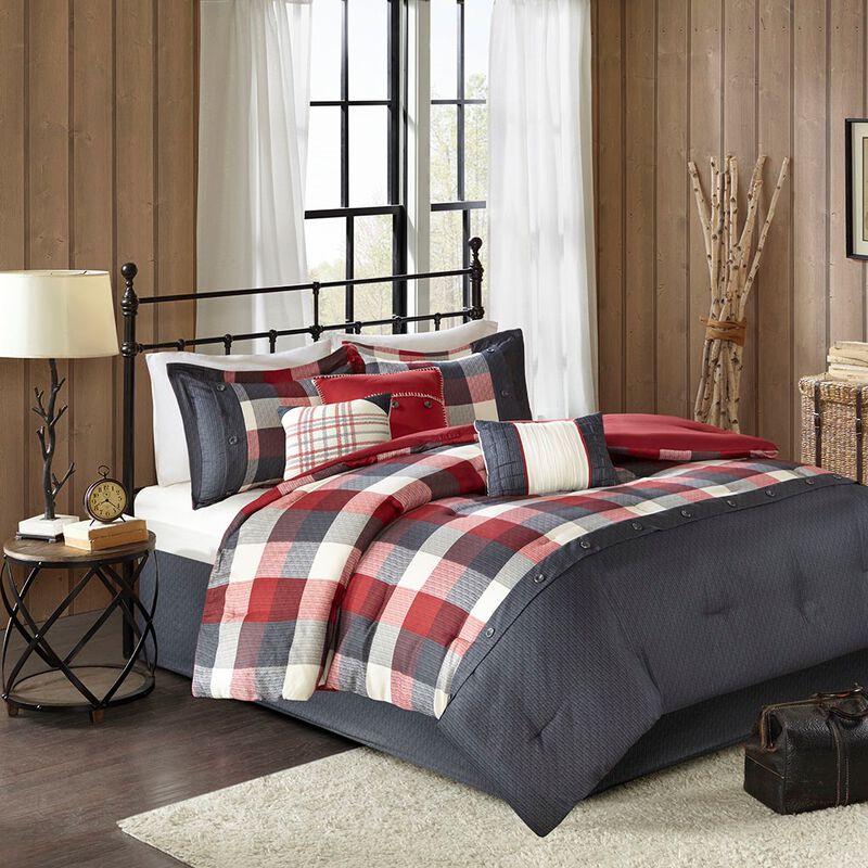 Gracie Mills Nanette 7-Piece Bufallo Plaid Printed Herringbone Comforter Set