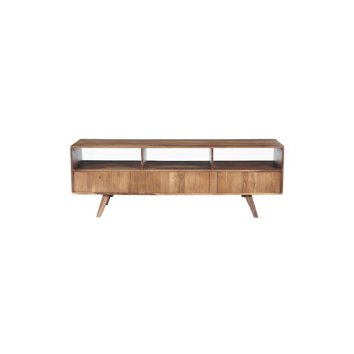Porter Designs Fusion Solid Sheesham Wood TV Stand, Light Brown