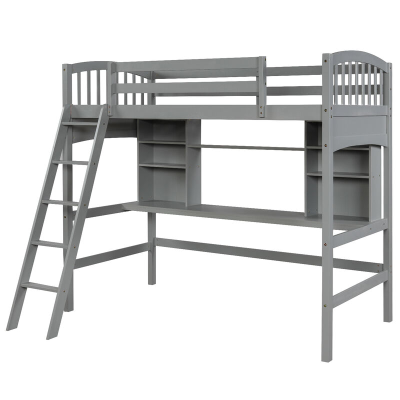 Merax Modern Loft Bed with Storage Shelves