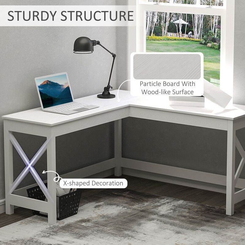 57" L-Shaped Corner Desk, Computer Home Office Desk and Writing Table, White