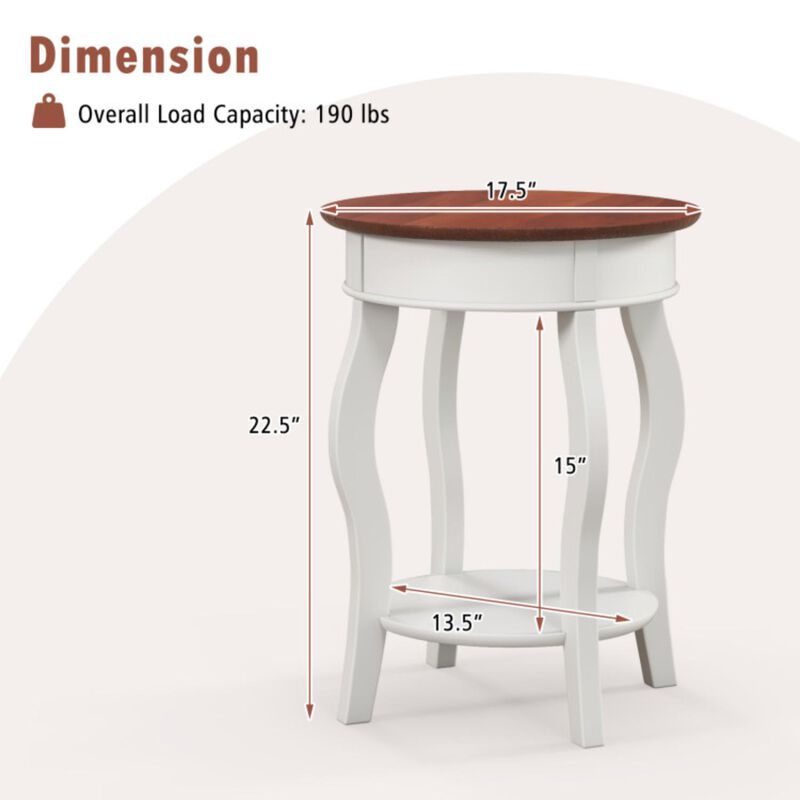 Hivvago 2-Tier Round End Table with Storage Shelf and Solid Rubber Wood Legs