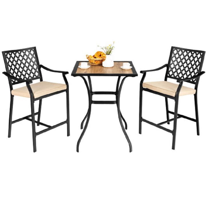 3 Pieces Patio Bar Set with 2 Bar Stools and 1 Square Table