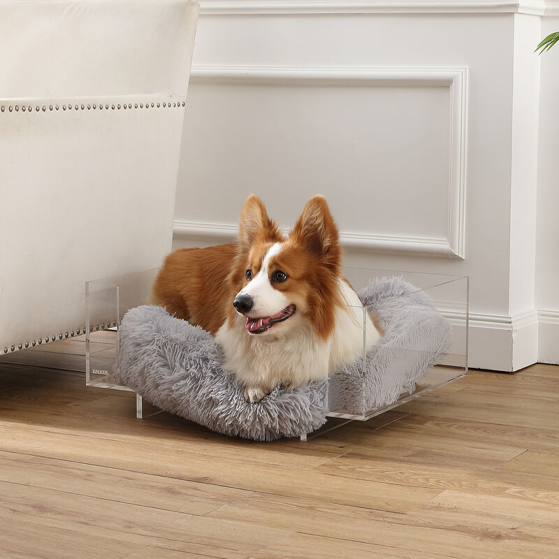 Carole Small/Medium Modern Lucite Calming Fluffy Pet Bed with Washable Cushion