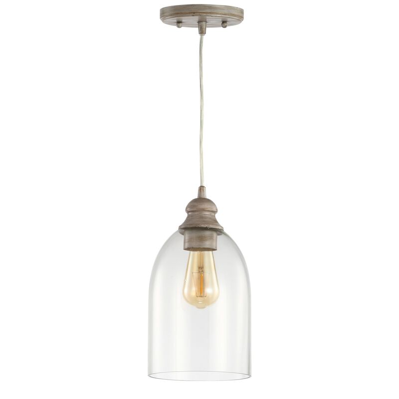 Fontaine 6.25" Adjustable Greige Glass LED Pendant, Grey/Clear
