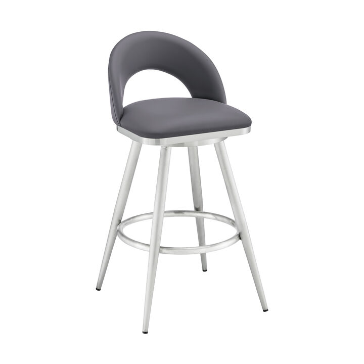 Lottech Swivel Stool in Brushed Stainless Steel with Black Faux Leather