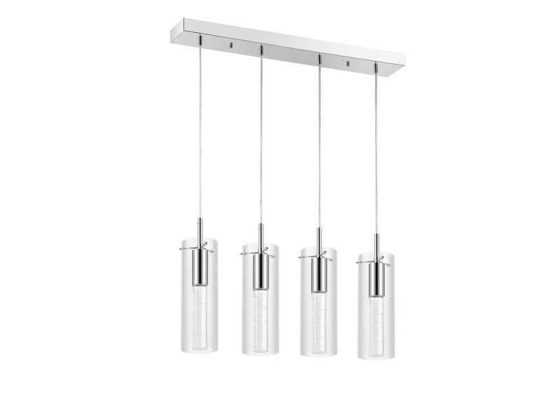 Mium 29.5" 4-Light Modern Style Iron/Crystal/Glass Integrated LED Linear Pendant, Chrome