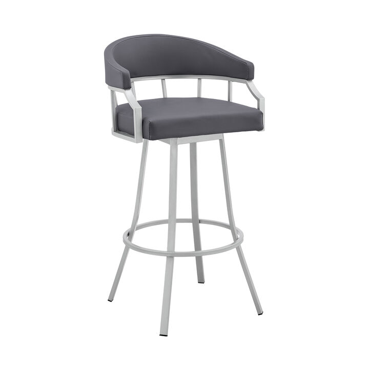 Palmdale  Swivel Slate Grey Faux Leather and Black Metal Bar Stool