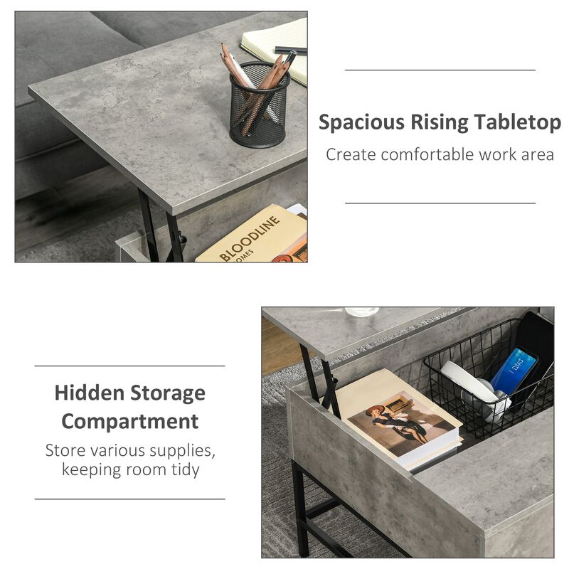 Grey Hidden Storage: Lift Top Coffee Table with Steel Legs