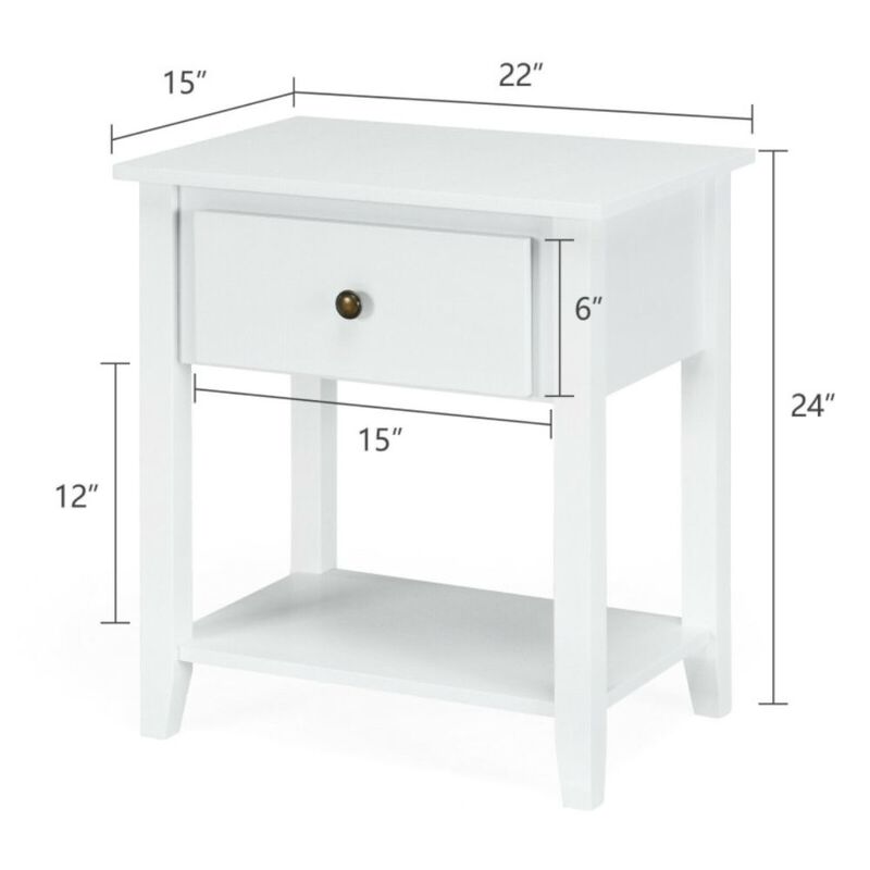 Hivago Nightstand with Drawer and Storage Shelf for Bedroom Living Room