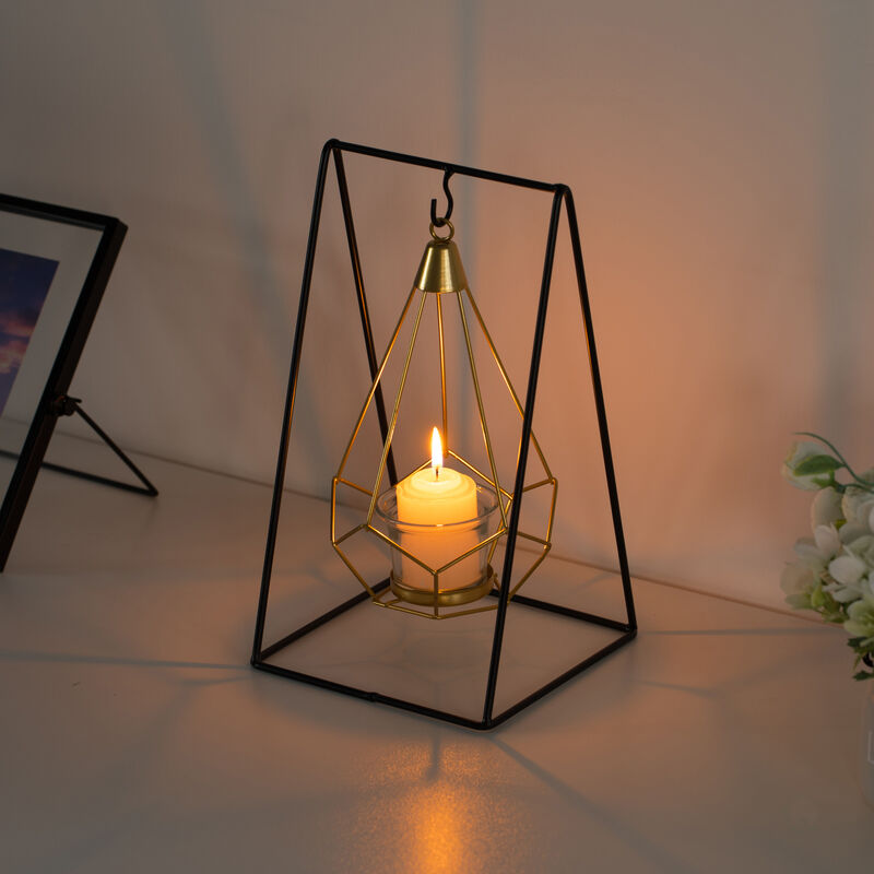 Geometric Framed Swinging Votive Candle Holder Decorative Modern Hanging Lantern Tabletop Centerpiece