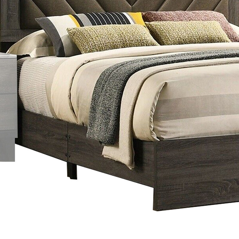 Cato Upholstered California King Bed, Tufted Brown Headboard, Dark Gray - Benzara
