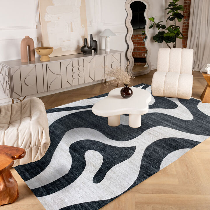 Eclipse Abstract Zebra Print Black White Indoor Area Rug