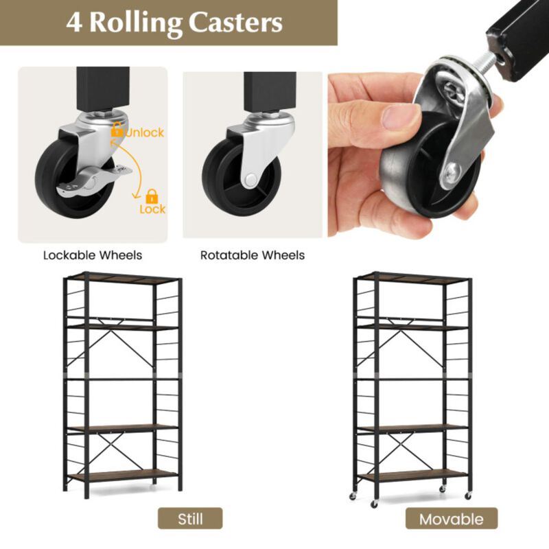 Hivvago 5-Tier Foldable Shelving Unit with Detachable Wheels and Anti-Toppling System