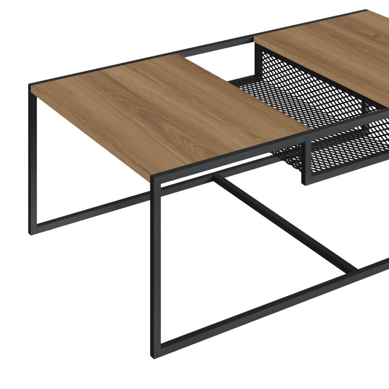 Kybele Brown and Iron Mesh Middle Shelf Coffee Table