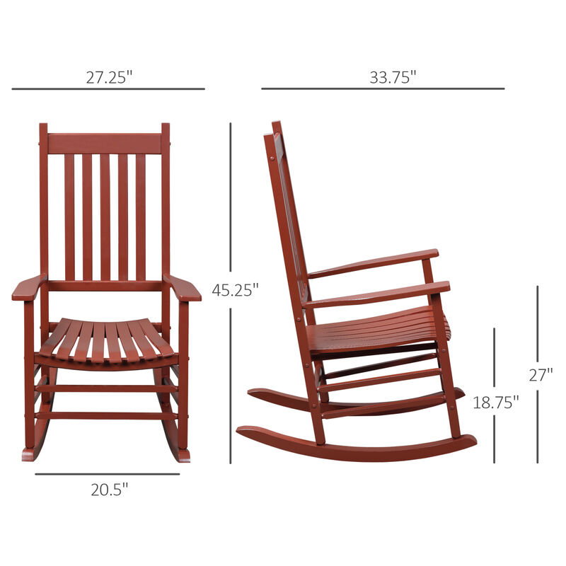 Outsunny Outdoor Rocking Chair, Wooden Rocking Patio Chairs with Rustic High Back, Slatted Seat and Backrest for Indoor, Backyard, Garden, Wine Red