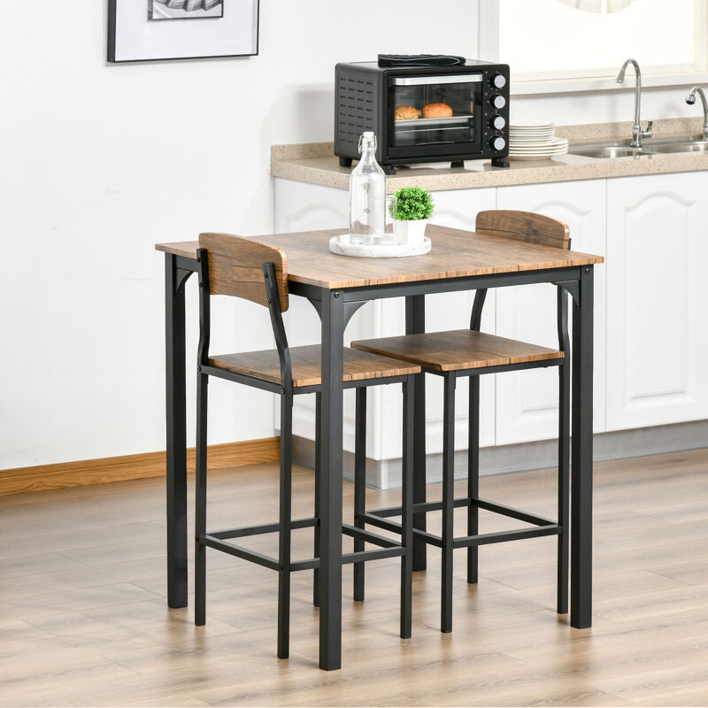 Industrial 3-Piece Bar Table Set with Steel Chairs