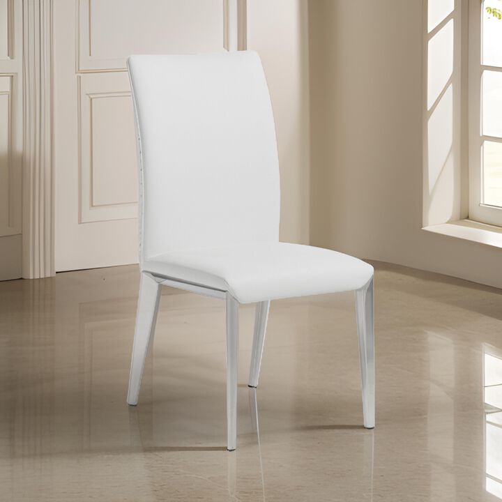 18 Inch Dining Side Chair Set of 2, Plush White Faux Leather Seat, Metal - Benzara