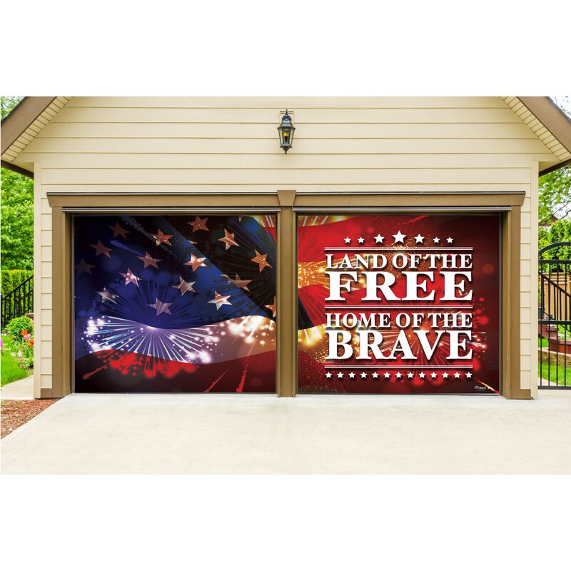 7' x 8' Blue and Red Patriotic Split Car Garage Door Banner