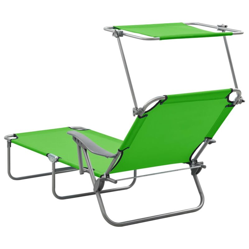 vidaXL Modern Sun Lounger with Adjustable Canopy, Portable Day Bed, Foldable Beach Bed, All-Weather Powder-Coated Steel, Green