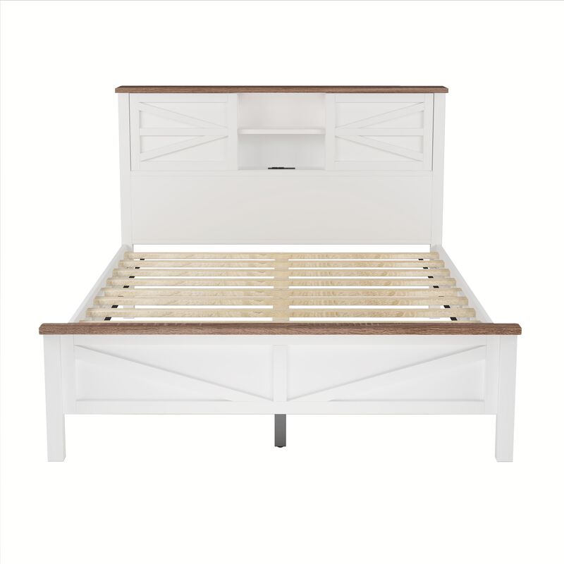 Merax Farmhouse Platform Bed with Charging Station