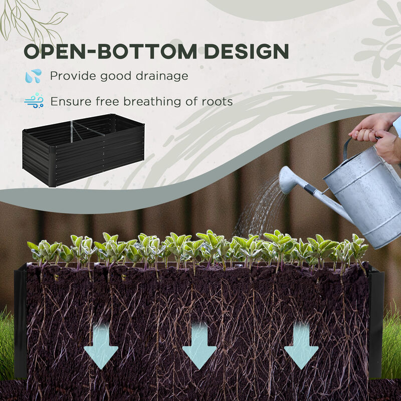 Outsunny Galvanized Raised Garden Bed Kit, Large and Tall Metal Planter Box for Vegetables, Flowers and Herbs, Reinforced, 6' x 3' x 2', Black